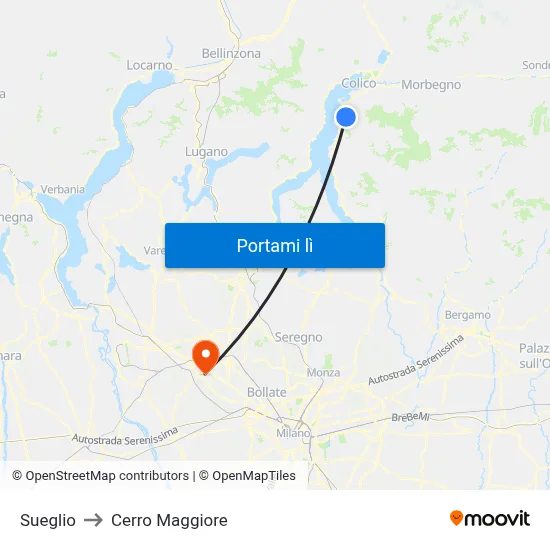 Sueglio to Cerro Maggiore map