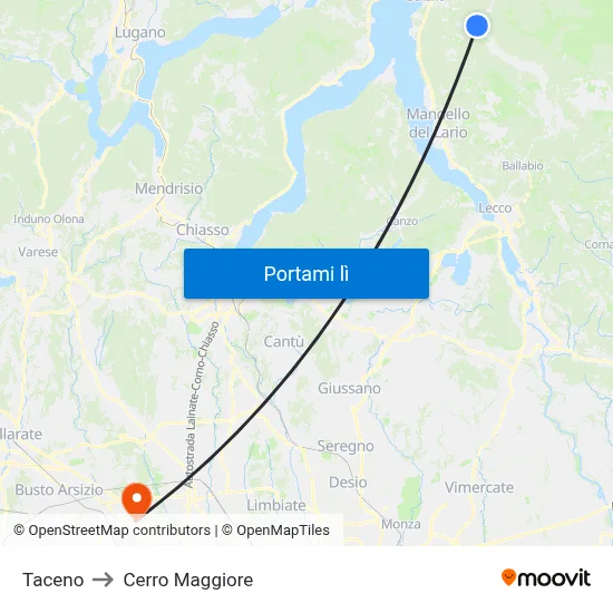 Taceno to Cerro Maggiore map