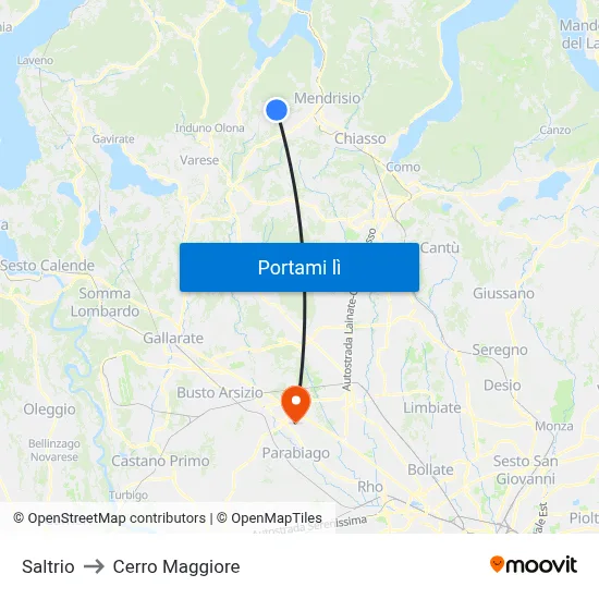 Saltrio to Cerro Maggiore map