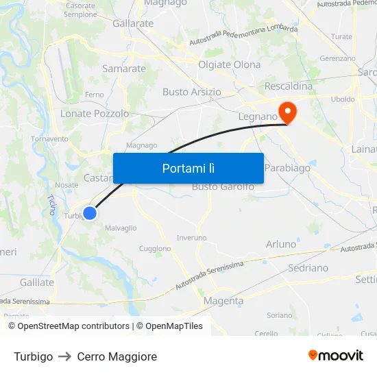 Turbigo to Cerro Maggiore map