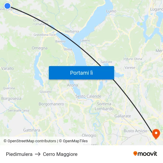 Piedimulera to Cerro Maggiore map