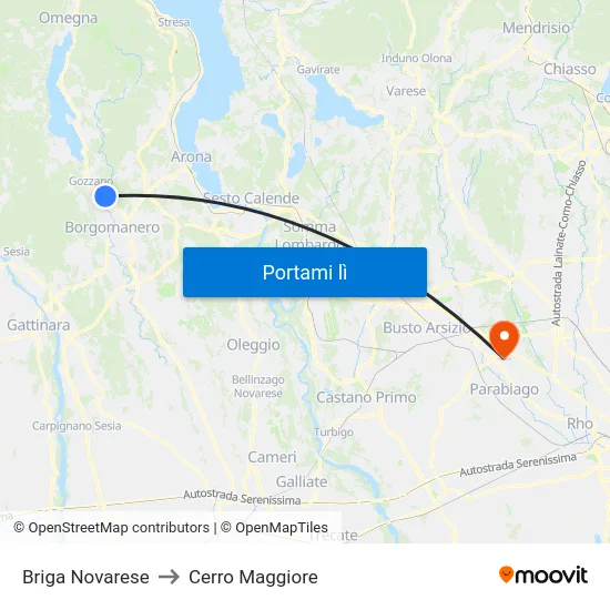 Briga Novarese to Cerro Maggiore map