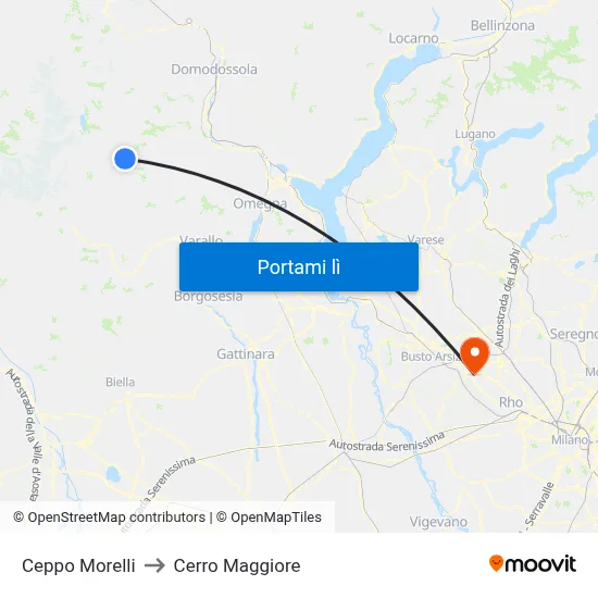 Ceppo Morelli to Cerro Maggiore map