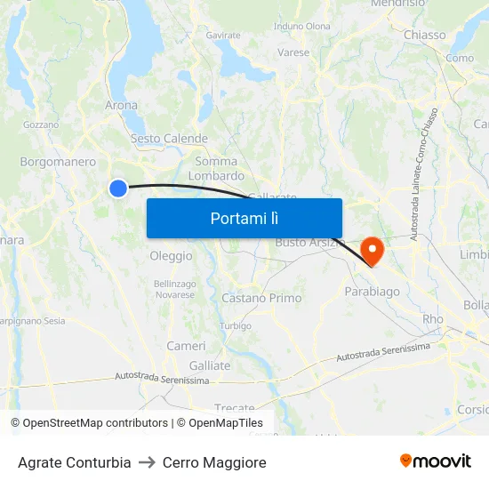 Agrate Conturbia to Cerro Maggiore map