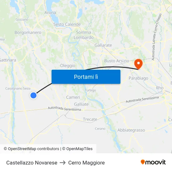 Castellazzo Novarese to Cerro Maggiore map
