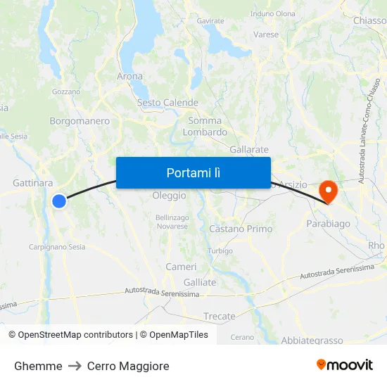 Ghemme to Cerro Maggiore map