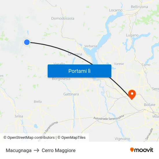 Macugnaga to Cerro Maggiore map