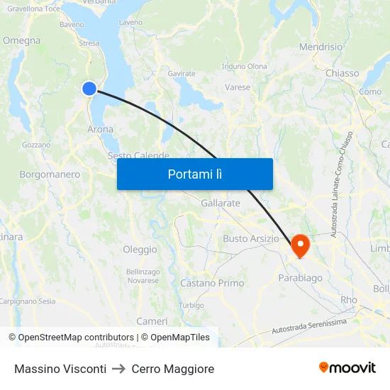Massino Visconti to Cerro Maggiore map