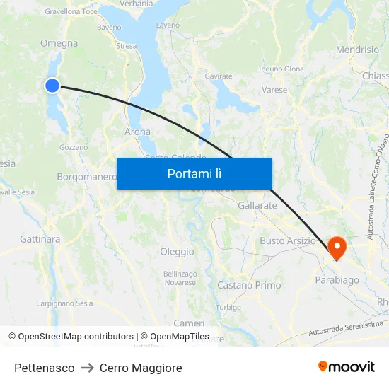 Pettenasco to Cerro Maggiore map