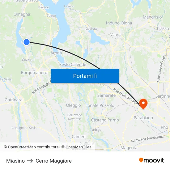 Miasino to Cerro Maggiore map