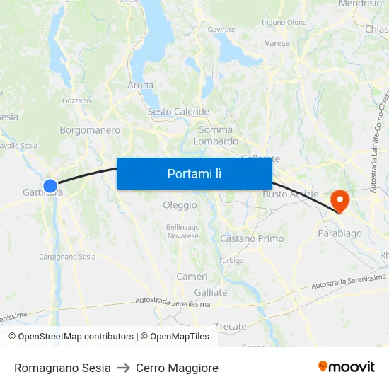 Romagnano Sesia to Cerro Maggiore map