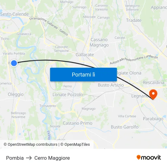 Pombia to Cerro Maggiore map