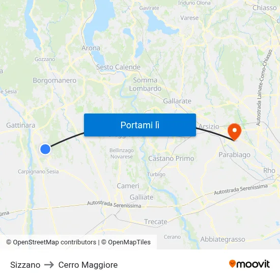 Sizzano to Cerro Maggiore map