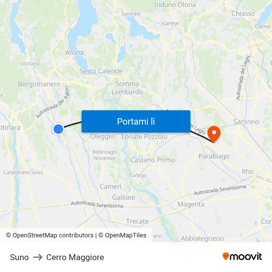 Suno to Cerro Maggiore map