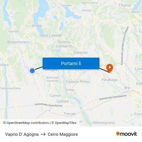 Vaprio D' Agogna to Cerro Maggiore map