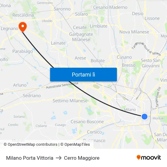Milano Porta Vittoria to Cerro Maggiore map