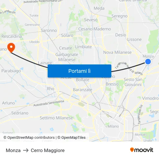 Monza to Cerro Maggiore map