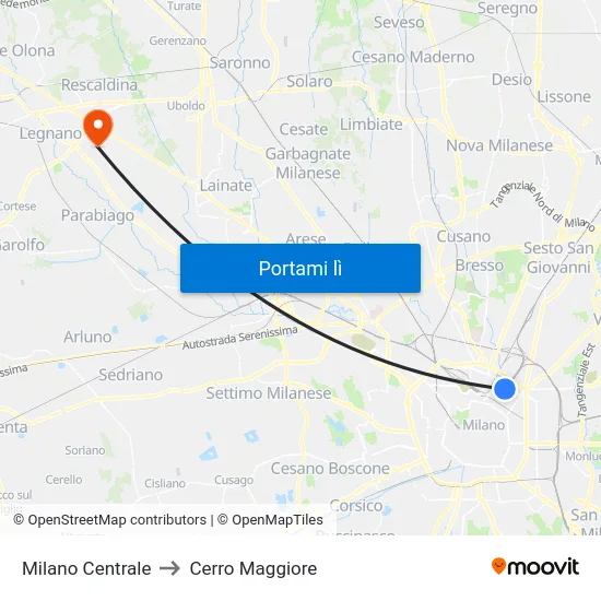 Milano Centrale to Cerro Maggiore map