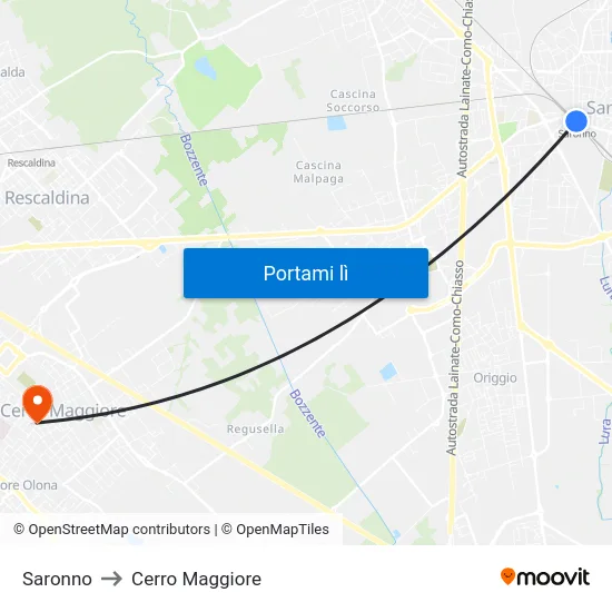 Saronno to Cerro Maggiore map