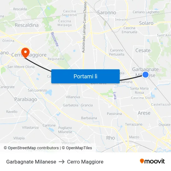 Garbagnate Milanese to Cerro Maggiore map