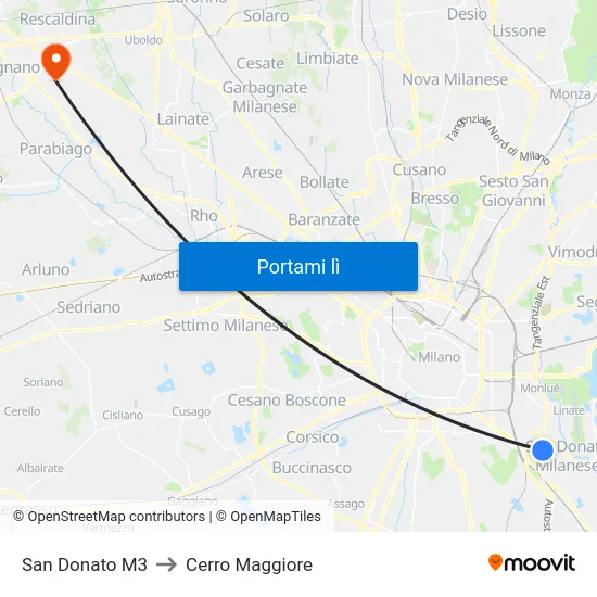 San Donato M3 to Cerro Maggiore map