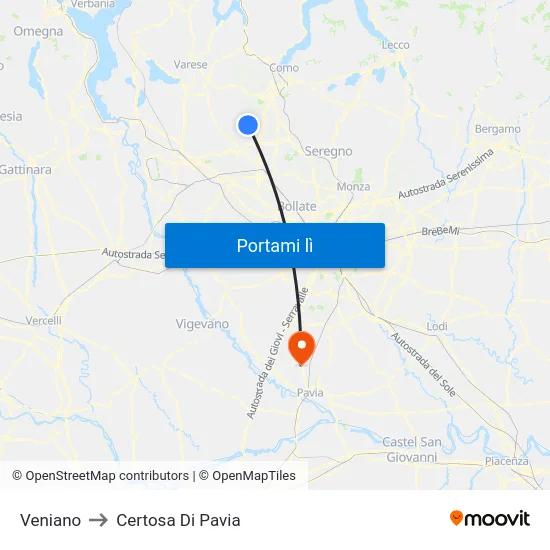 Veniano to Certosa Di Pavia map