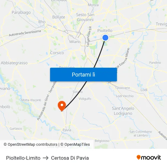 Pioltello-Limito to Certosa Di Pavia map