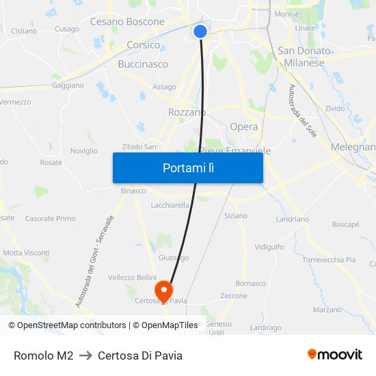 Romolo M2 to Certosa Di Pavia map