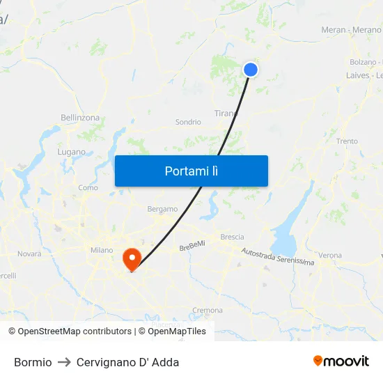 Bormio to Cervignano D' Adda map