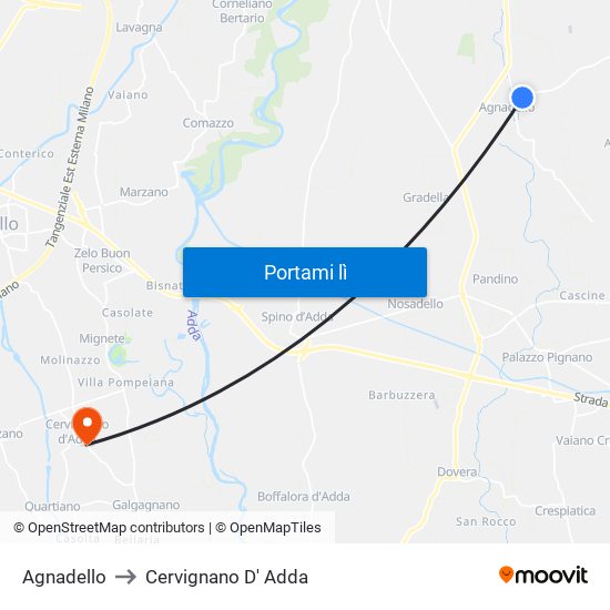 Agnadello to Cervignano D' Adda map