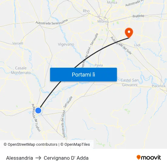 Alessandria to Cervignano D' Adda map