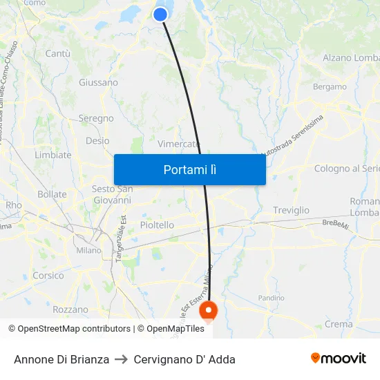 Annone Di Brianza to Cervignano D' Adda map