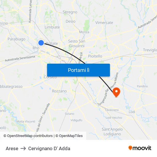 Arese to Cervignano D' Adda map