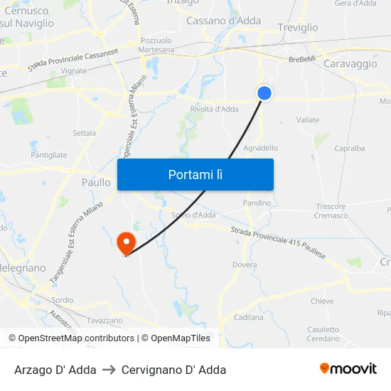 Arzago D' Adda to Cervignano D' Adda map