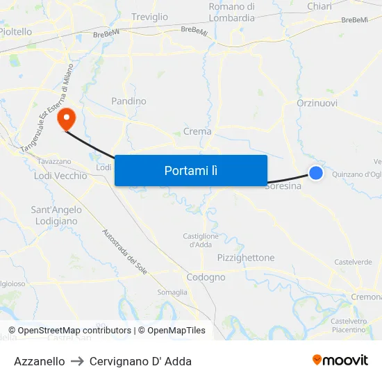 Azzanello to Cervignano D' Adda map