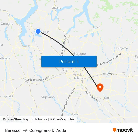 Barasso to Cervignano D' Adda map