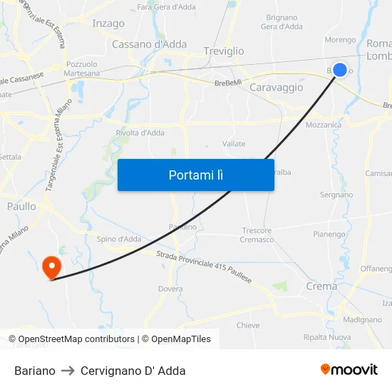 Bariano to Cervignano D' Adda map