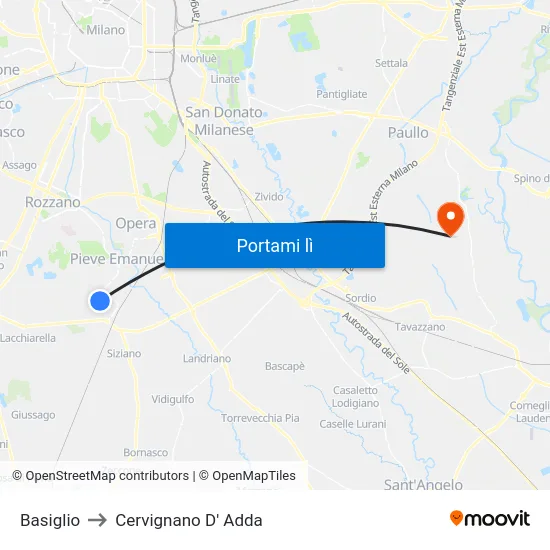 Basiglio to Cervignano D' Adda map