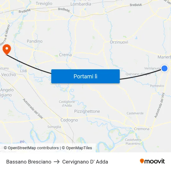 Bassano Bresciano to Cervignano D' Adda map