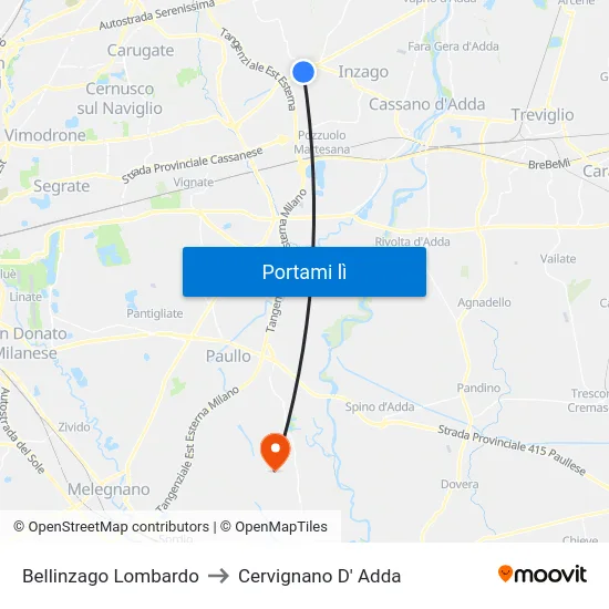 Bellinzago Lombardo to Cervignano D' Adda map