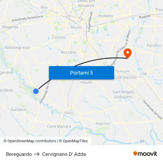 Bereguardo to Cervignano D' Adda map