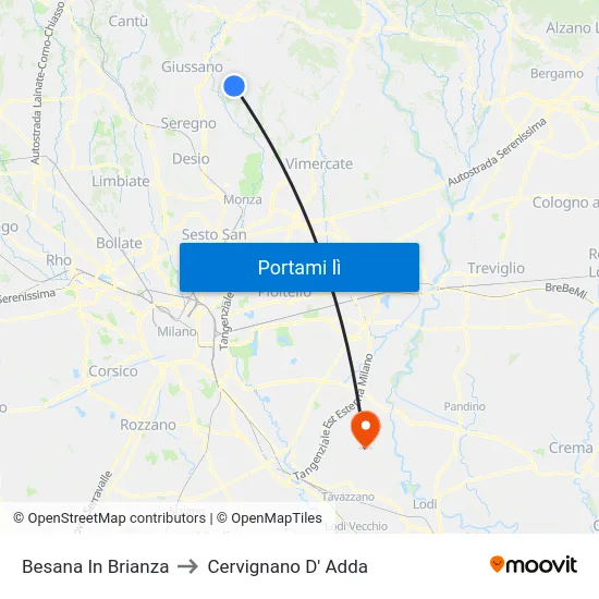 Besana In Brianza to Cervignano D' Adda map