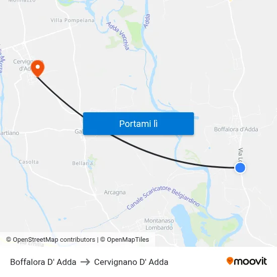 Boffalora D' Adda to Cervignano D' Adda map