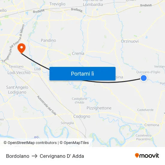 Bordolano to Cervignano D' Adda map