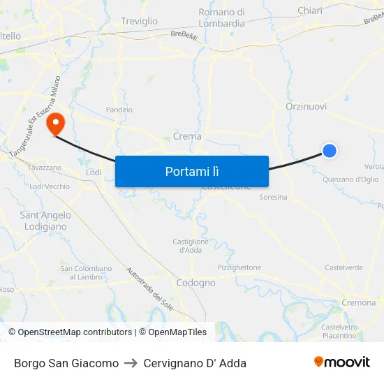 Borgo San Giacomo to Cervignano D' Adda map