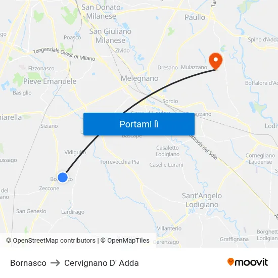 Bornasco to Cervignano D' Adda map