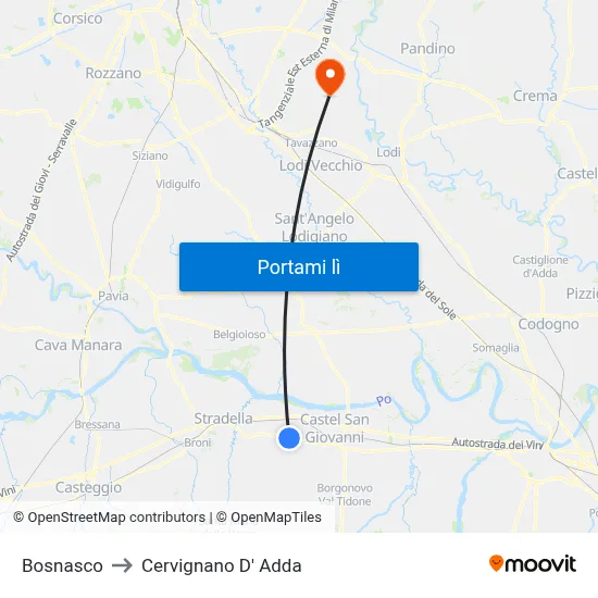 Bosnasco to Cervignano D' Adda map