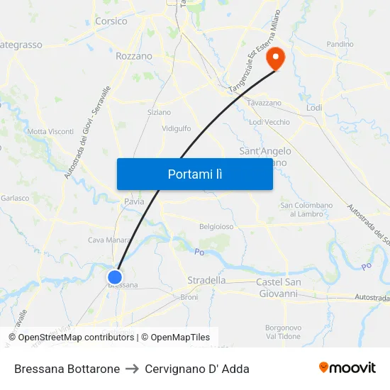 Bressana Bottarone to Cervignano D' Adda map