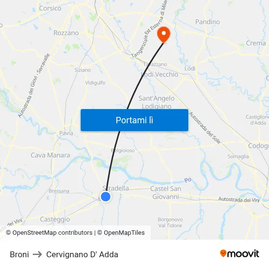 Broni to Cervignano D' Adda map