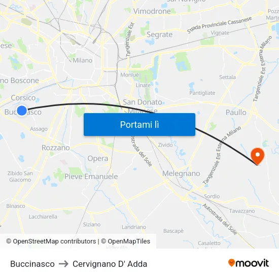 Buccinasco to Cervignano D' Adda map